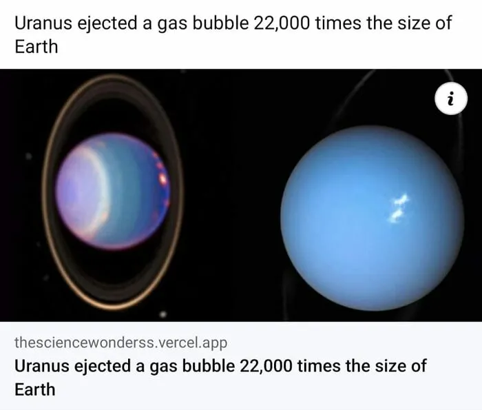 Uranus ejects a massive gas bubble, featured in a science meme.