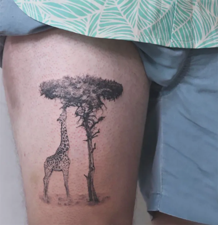 Giraffe And Tree Tattoo