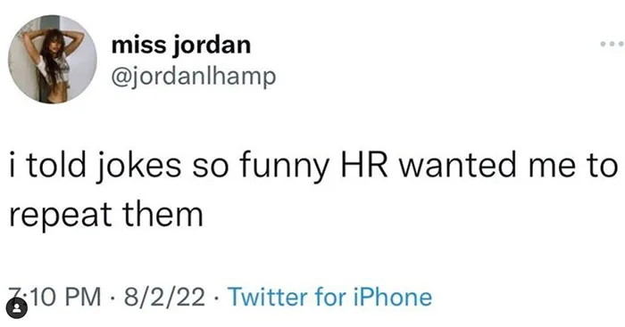 Funny meme about work life featuring a tweet about humor in the workplace.