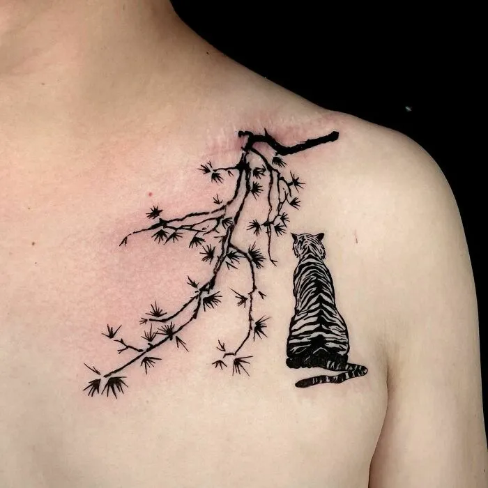 Tiger Under The Branch Tattoo