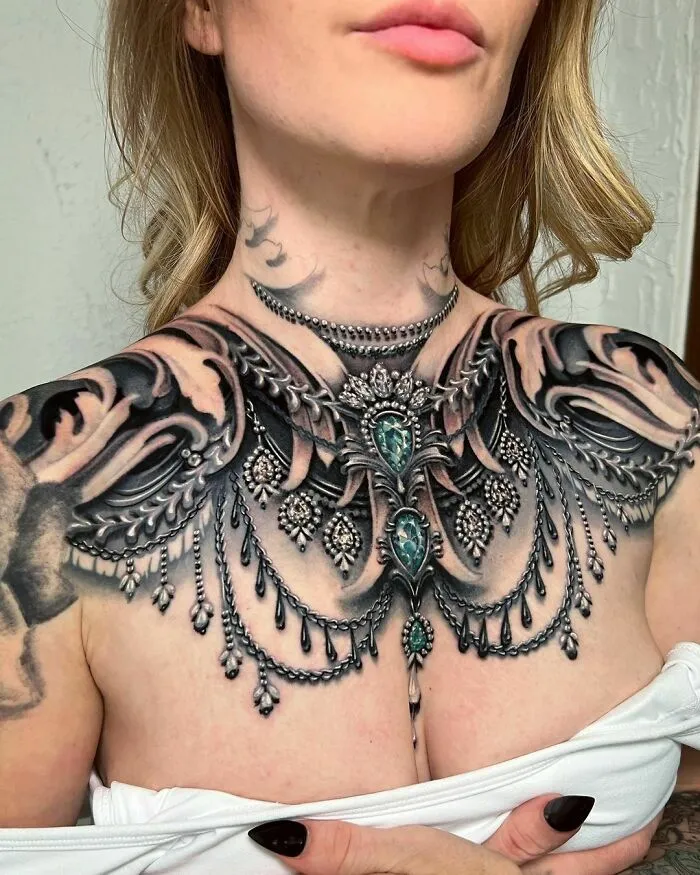 Collarbone Jewelry Tattoo