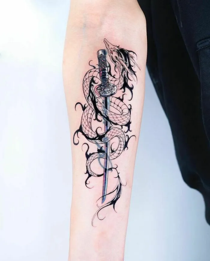 Dragon And A Katana Tattoo
