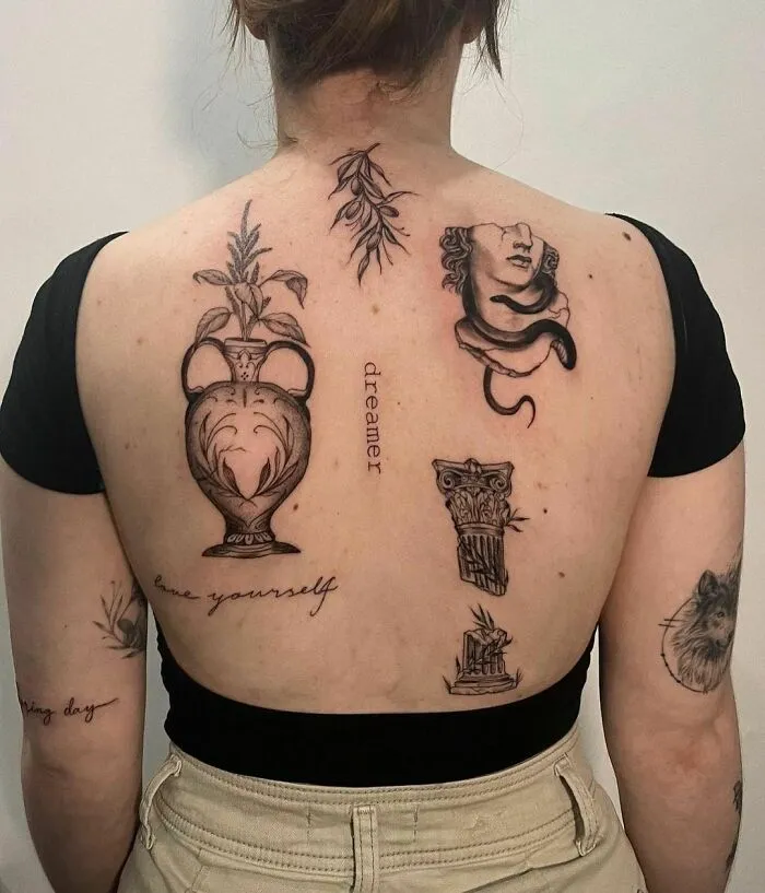 Microrealism Patchwork Back Tattoos 