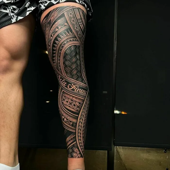 Tribal Leg Sleeves Tattoo