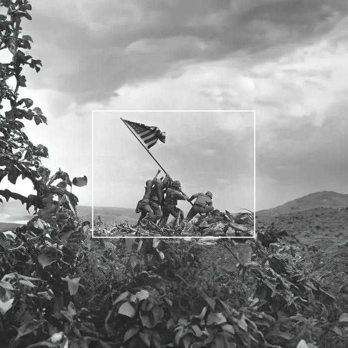 Estadounidenses izando la bandera en Iwo Jima 