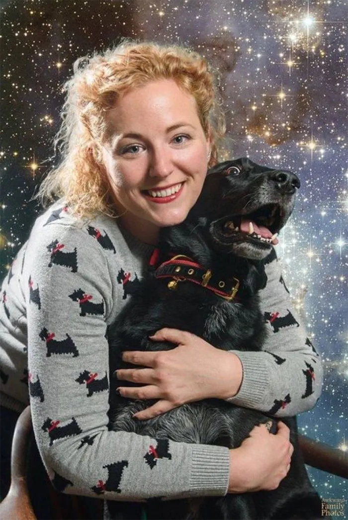 "I Really Love Those Quirky Space-Themed Family Photos. My Dog Max Was Less Than Cooperative, But We Managed To Snag This Wondrous Beauty." 