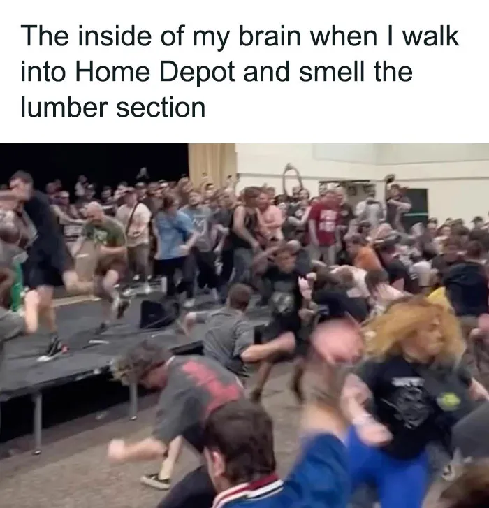 Crowd of excited people, capturing the chaotic humor of classic dad moves.