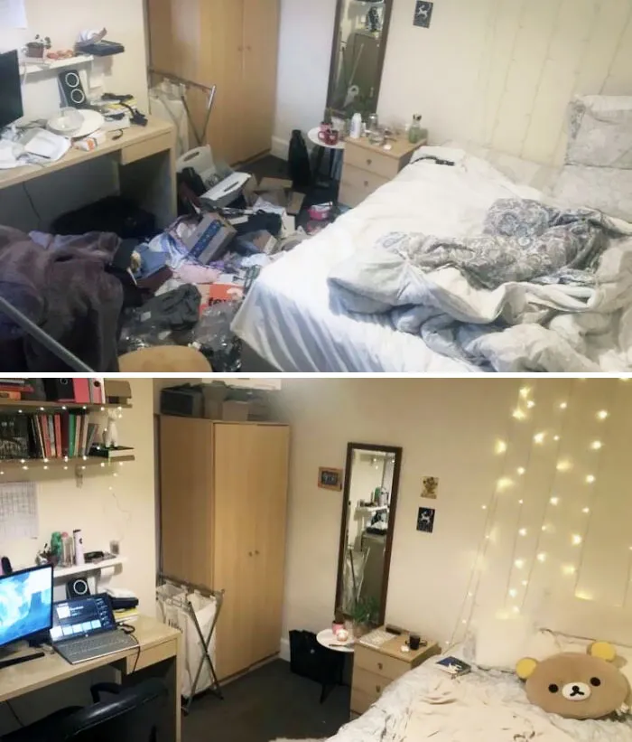 Antes y después de limpiar a fondo mi habitación tras mi bajón de depresión