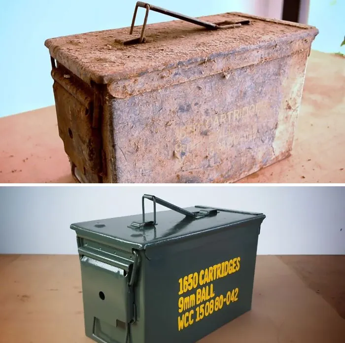 He dado una nueva vida a esta caja de munición abandonada. Satisfecho