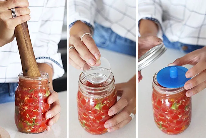 Woman using  jar fermentation bundle