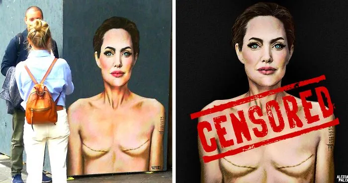 Milan Removed The Famous Mural With Angelina Jolie With Mastectomy Scars Painted By Alexsandro Polombo
