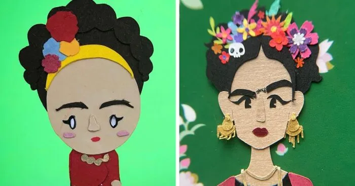 I've Been Making Frida Kahlo Out Of Paper Since 2015, And Here Is My Artistic Progression