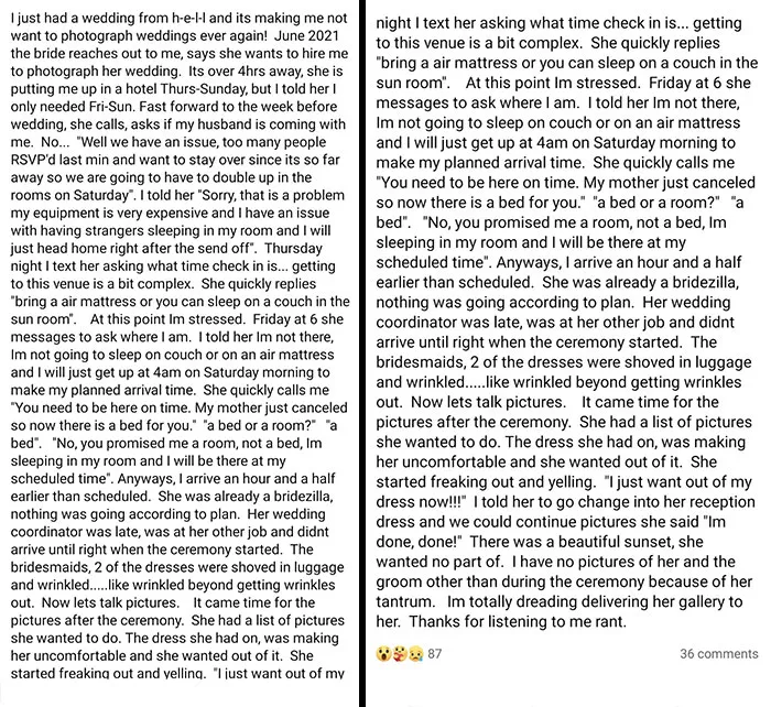 A Bridezilla Story From A Photography Group I'm In