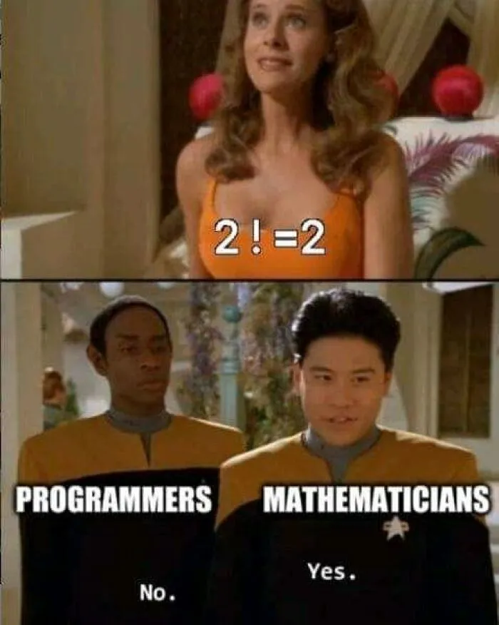Funny math meme comparing programmers and mathematicians with Star Trek characters.