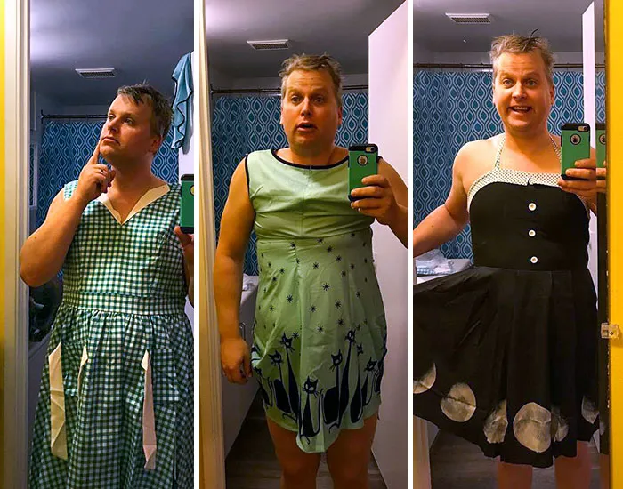A mi diva le llegaron algunos vestidos nuevos hoy por correo, pero estaba en el trabajo. Como ella realmente quería verlos, me tomé algunas selfies para enseñárselos