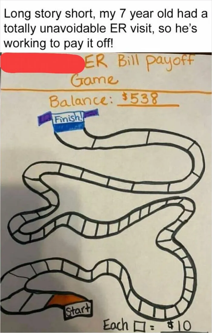 Your 7 Year Old Has To Work To Pay Off Their Unavoidable Er Visit? I’m (Not) Sorry But What? I Understand Chores And All But This Feels A *bit* Extreme  (The Crossed Out Part Is The Kids Name)
