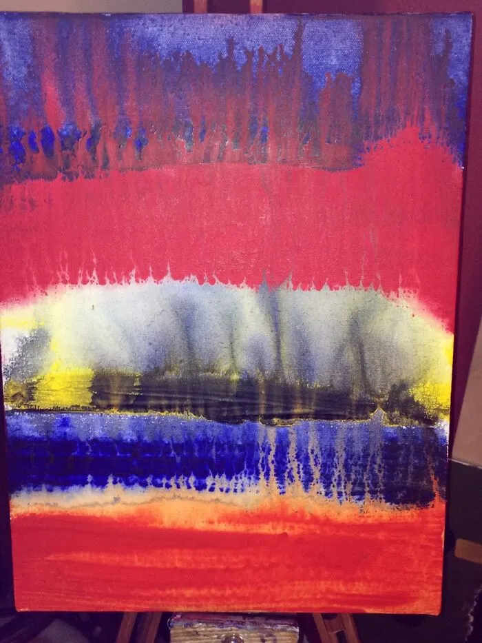 “Hemorrhaging Hurt” Acrylic Wash On Fabric. Sold