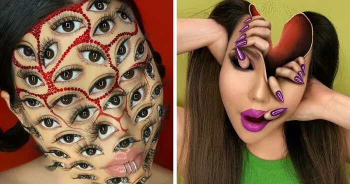 This Makeup Artist Creates The Most Fascinating Optical Illusion Looks, And You Might Need To Look At Them Twice To Figure It Out (31 New Pics)