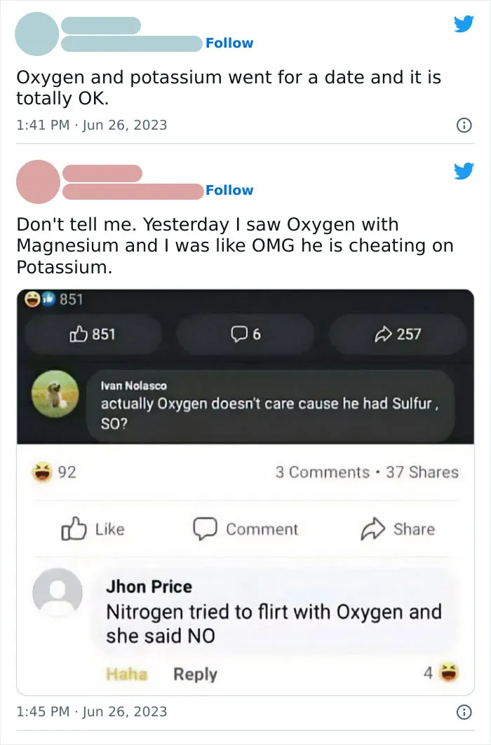Funny science meme with chemistry elements in a romantic scenario.