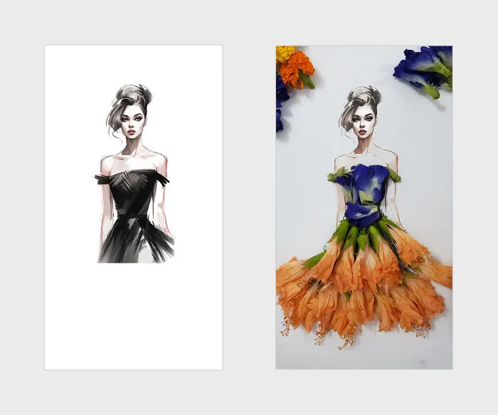 Hibiscus And Butterfly Pea Flowers Unite In A Vibrant Dress, Nature's Harmonious Palette On Display