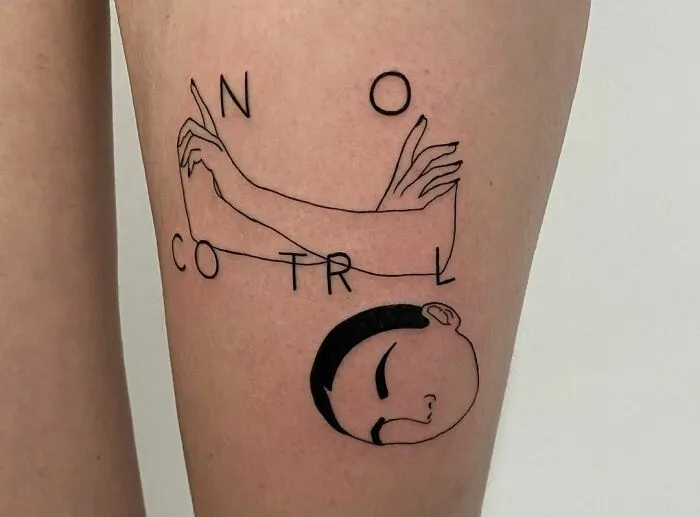 'No Control' Abstract Thigh Tattoo
