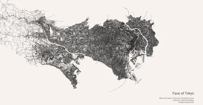 Renderizado de todas las carreteras en la zona de Tokyo