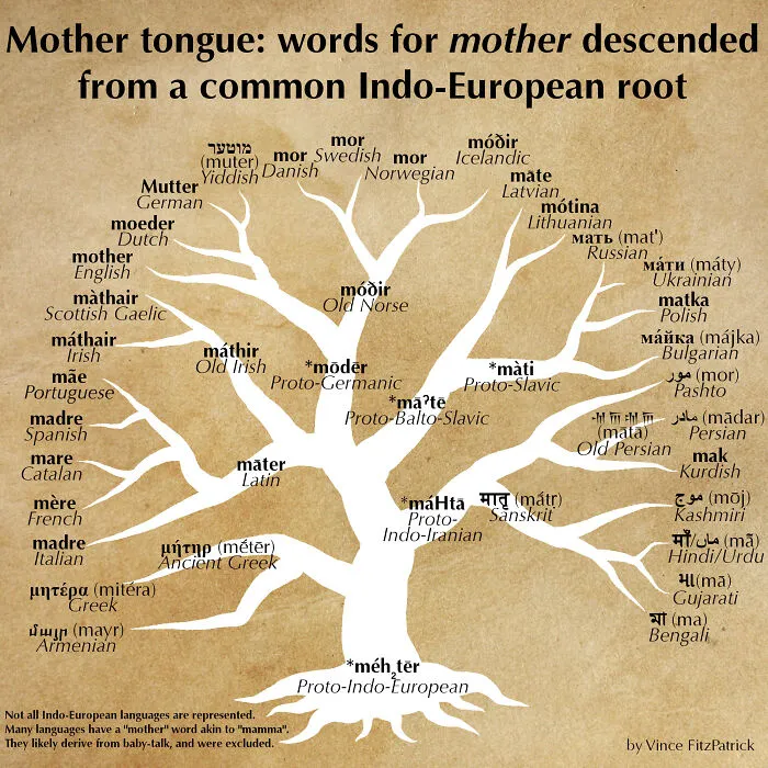 [oc] Words For "Mother" Descended From A Common Proto-Indo-European Root