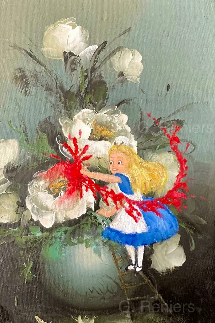 Alice Painting The Roses Red (Not Really Roses Though Lol) Forgot To Take A Before Photo