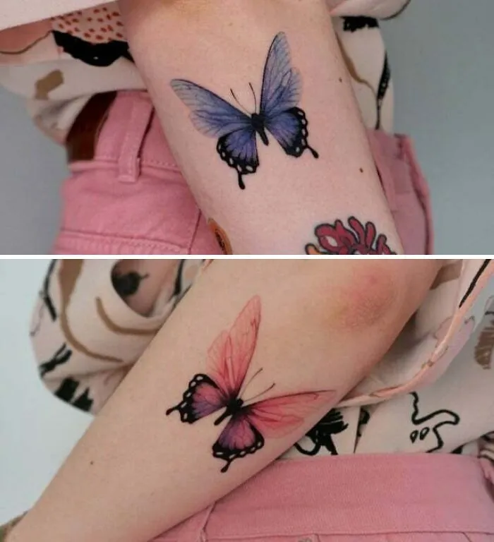 Small Blue And Pink Butterflies Tattoos