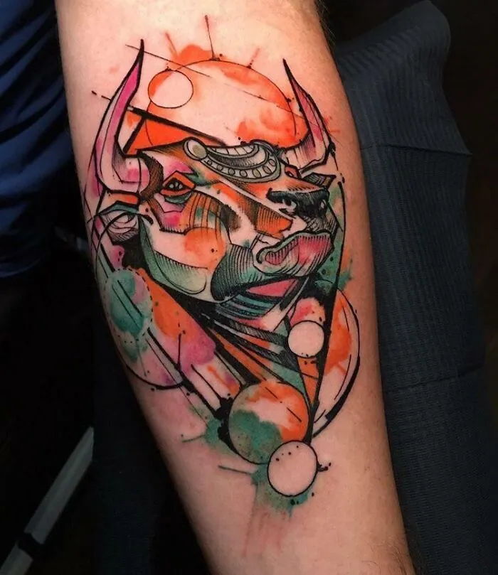 Colorful Taurus Arm Tattoo