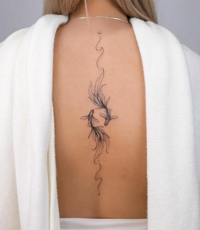 Pisces Spine Back Tattoo