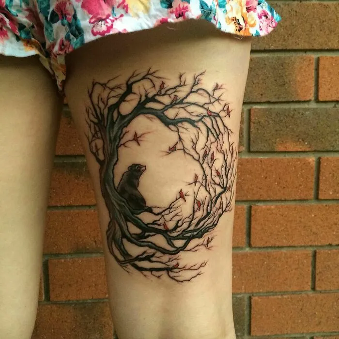 Little Bear In A Tree Tattoo