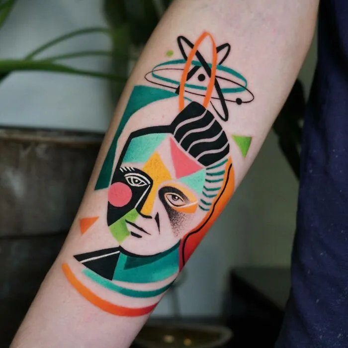 Maria Curie Colorful Geometric Tattoo