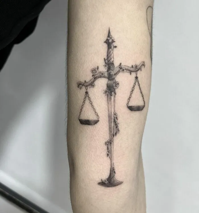 Libra As A Dagger Arm Tattoo
