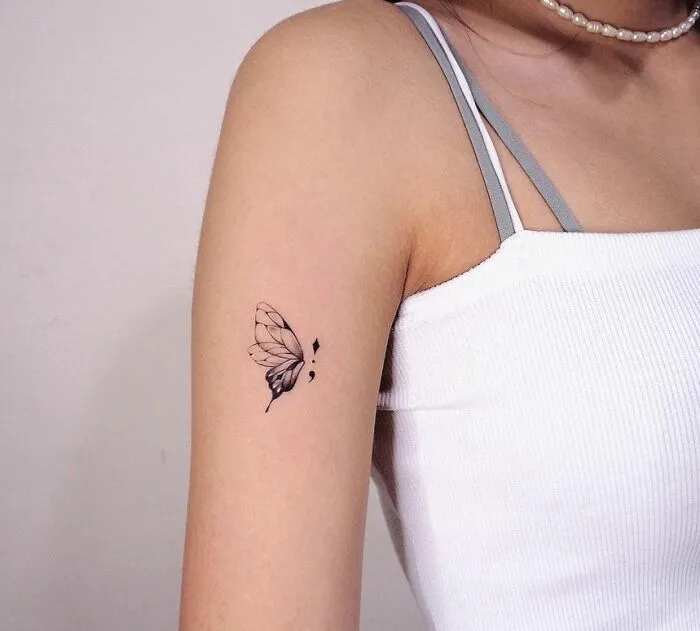 Butterfly With Semicolon Tattoo