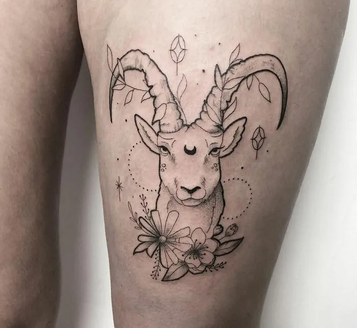 Capricorn Thigh Tattoo