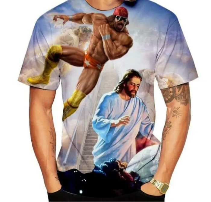 Macho-Man Randy Savage Dropping A Savage Elbow On An Unsuspecting Jesus