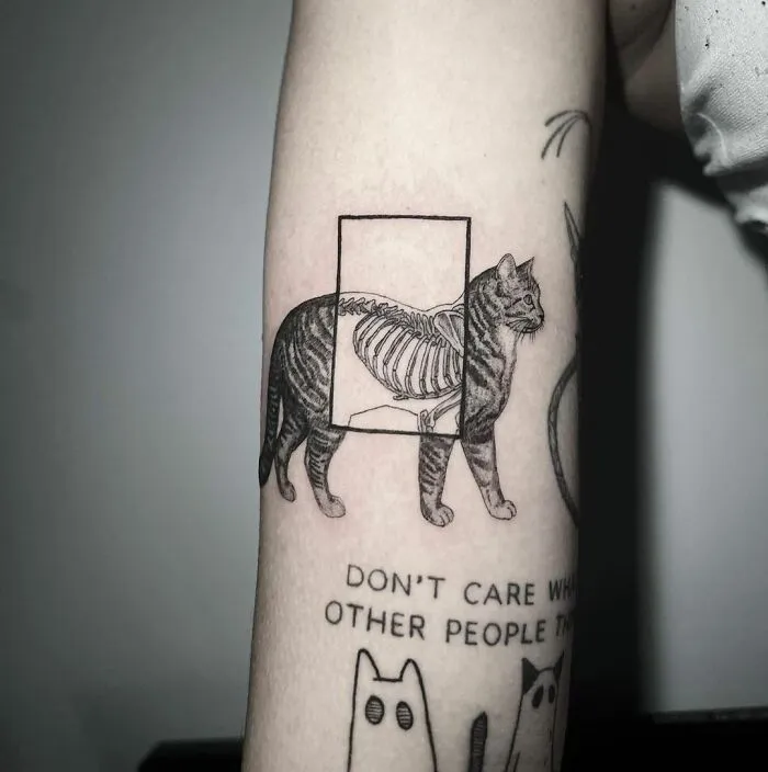 Realistic Scientific Illustration Of A Cat Skeleton Tattoo