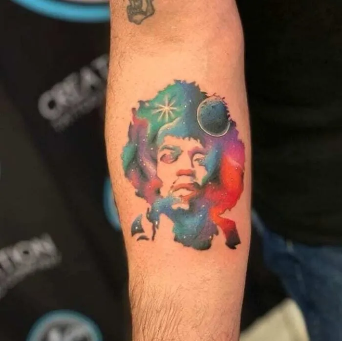Watercolor Jimi Hendrix Galaxy Tattoo