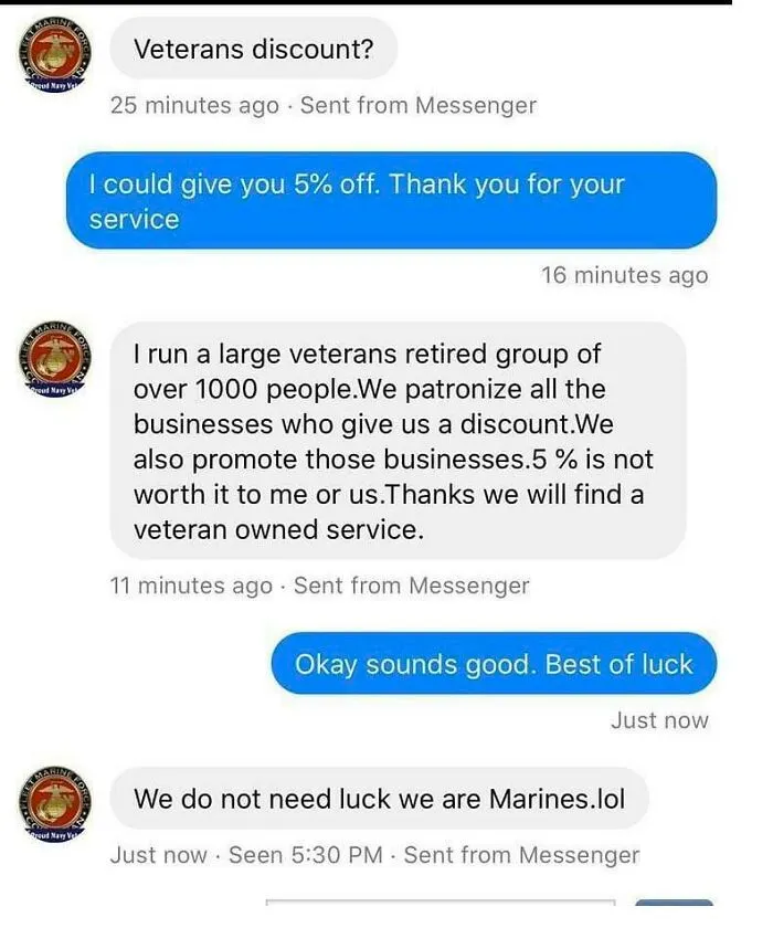 Hey, I'm A Marine! Can I Get A Discount?
