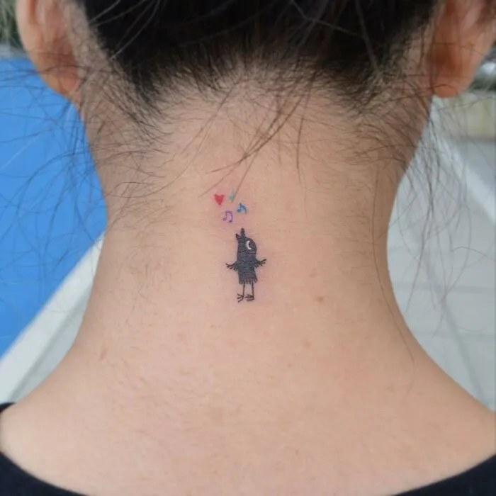 Small Jolly Birdie Chirping Tattoo