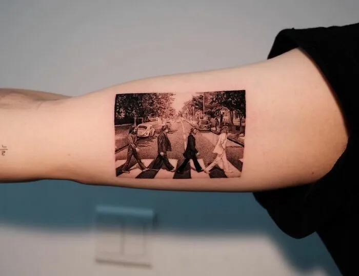 Realistic The Beatles Abbey Road Tattoo