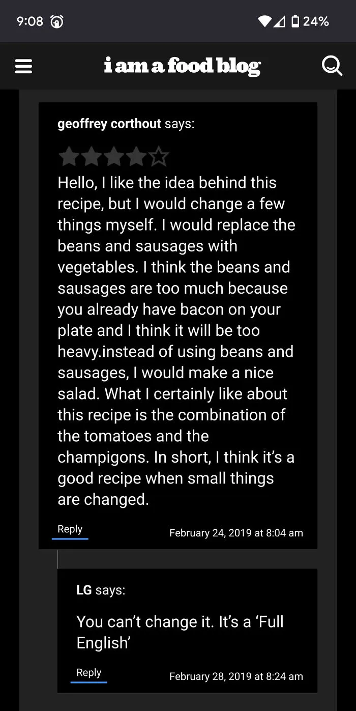 Geoffrey Doesn't Like Full English Breakfast