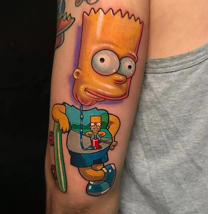 Bart Simpson From The Retro Arcade Game Arm Tattoo