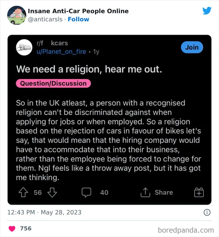 This Twitter Page Exists To Showcase The Wildest Examples Of Anti-Car People (30 Posts)