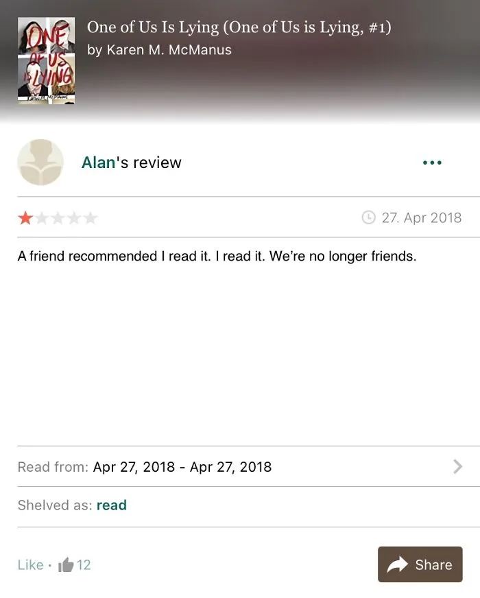 40 Times People Left Hilariously Honest 1-Star Reviews On Goodreads
