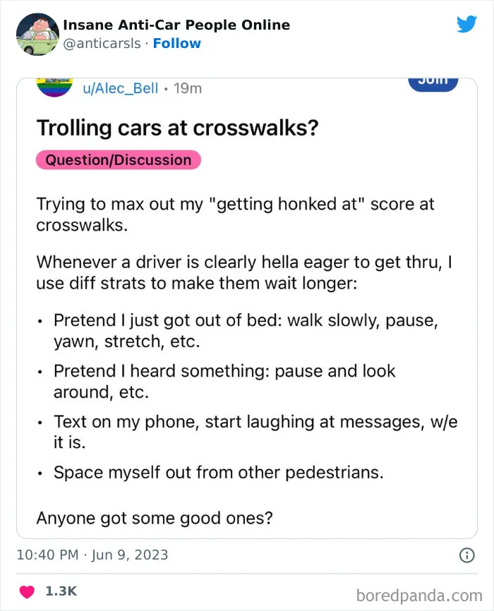 This Twitter Page Exists To Showcase The Wildest Examples Of Anti-Car People (30 Posts)