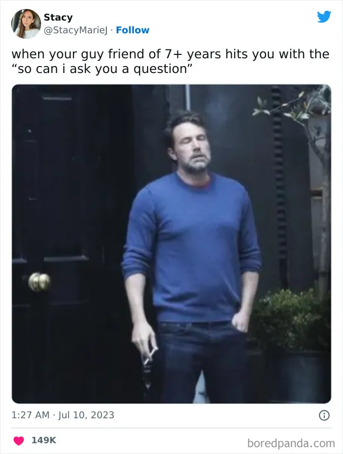 Man in blue sweater holding keys, illustrating a humorous friendship meme moment.