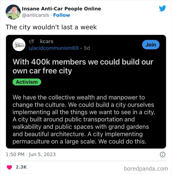 This Twitter Page Exists To Showcase The Wildest Examples Of Anti-Car People (30 Posts)