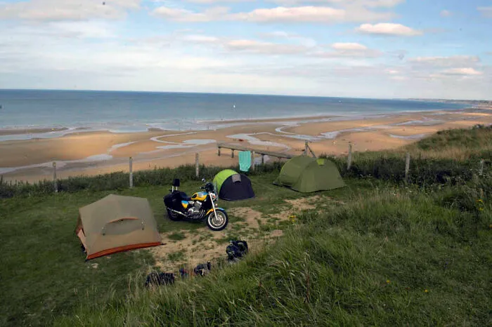 Camped On A Promontory Overlooking Omaha Beach, Normandy, France